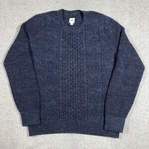 Gap Sweater Mens M Blue Marled Fisherman Cable Knit Speckled Pullover Crewneck